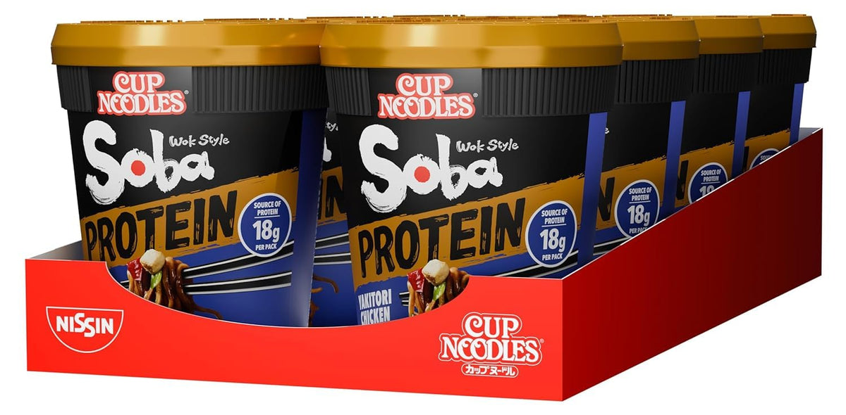 NISSIN Soba Protein Yakitori Chicken Noodles - 18g Protein, 8-Pack