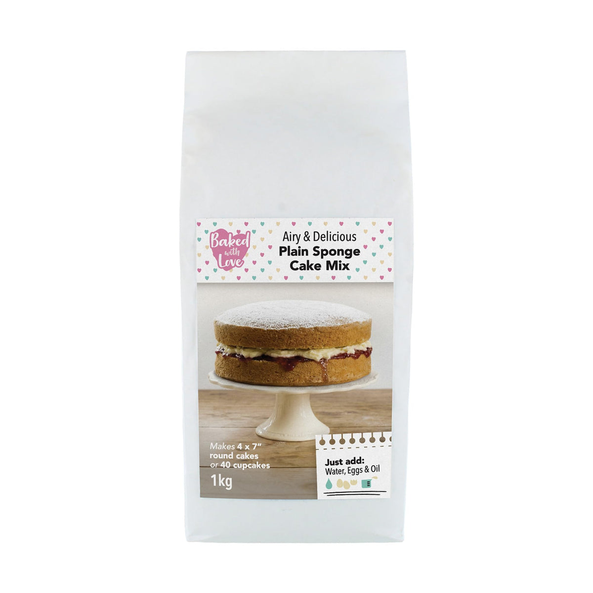Baked With Love Plain Cake Mix - 1kg | Makes 40 Cupcakes or 4 x 7" Cakes | Easy Bake Sponge 5