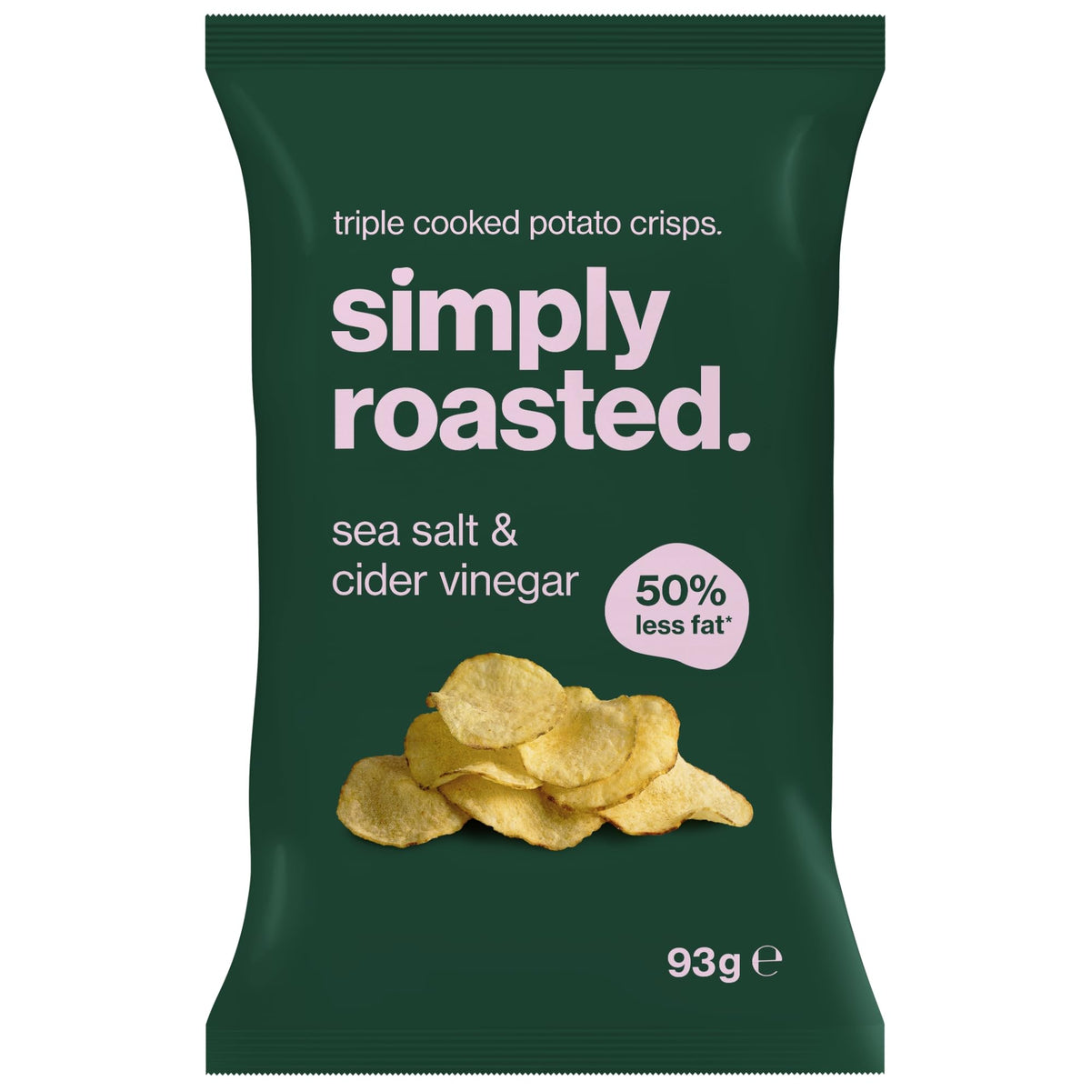 Simply Roasted Sea Salt & Vinegar Crisps - 50% Less Fat | 12 x 93g Sharer Bags
