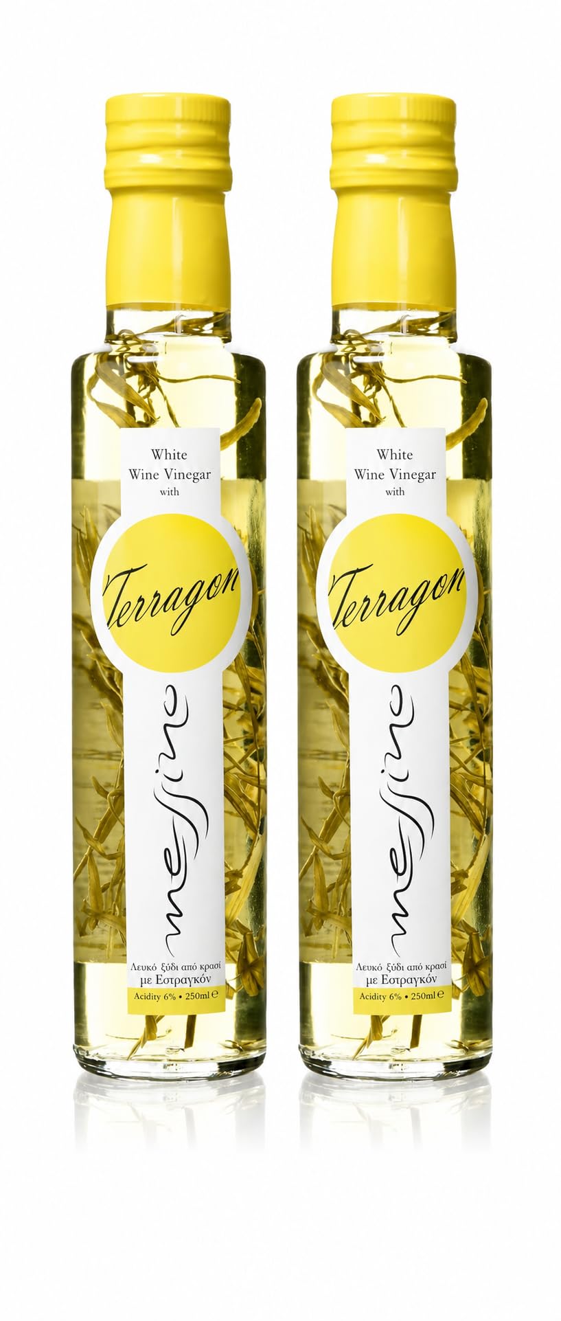 Messino Greek White Wine Vinegar with Tarragon - 2 x 250ml Bottles | Aromatic Herbal Flavour | Made in Greece