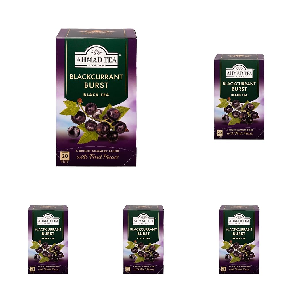 Ahmad Tea Blackcurrant Burst Fruit Black Tea - 20 Teabags, Pack of 5 1