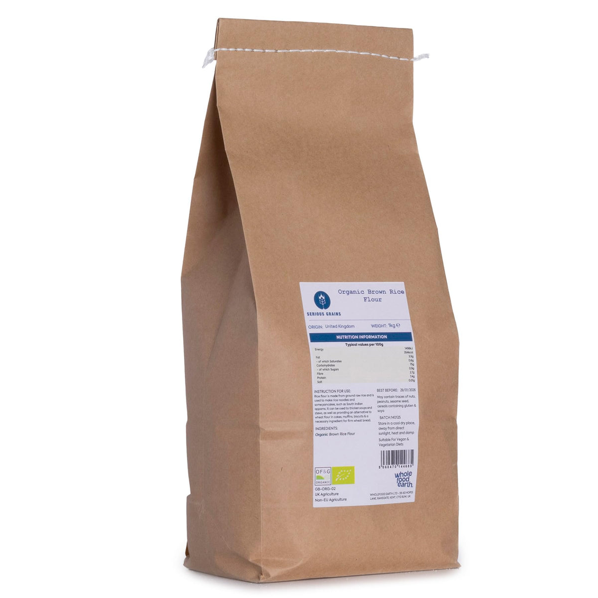 Wholefood Earth Organic Brown Rice Flour - 1 kg | Stone Ground | GMO Free