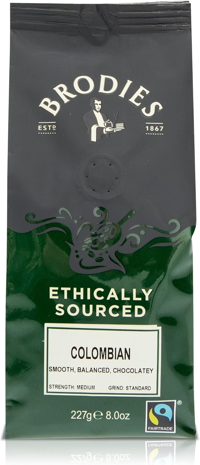 Brodies Colombian Fairtrade Ground Coffee - 100% Arabica, Medium Intensity, Chocolate Notes | 227g Pack of 6 7