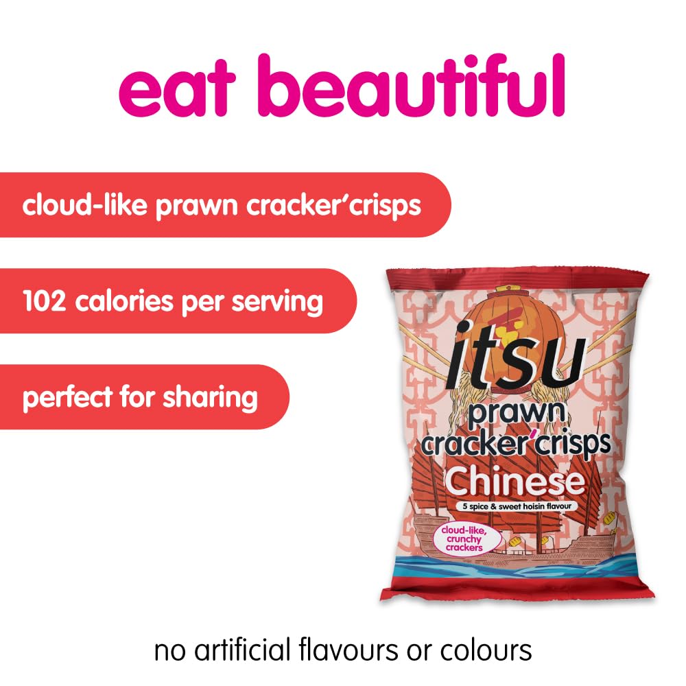Itsu Prawn Cracker Crisps - Chinese Hoisin Flavour | 60g Sharing Bag | Pack of 6