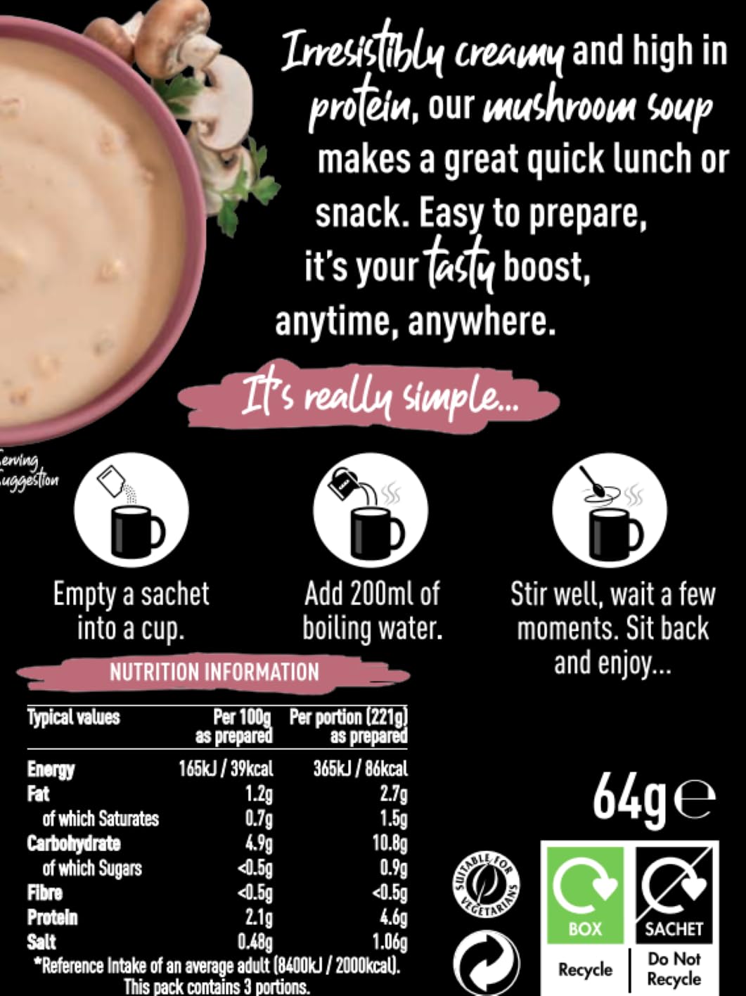 FUEL10K High Protein Mushroom Instant Soup - 27 Sachets | Vegetarian | Quick & Easy 7