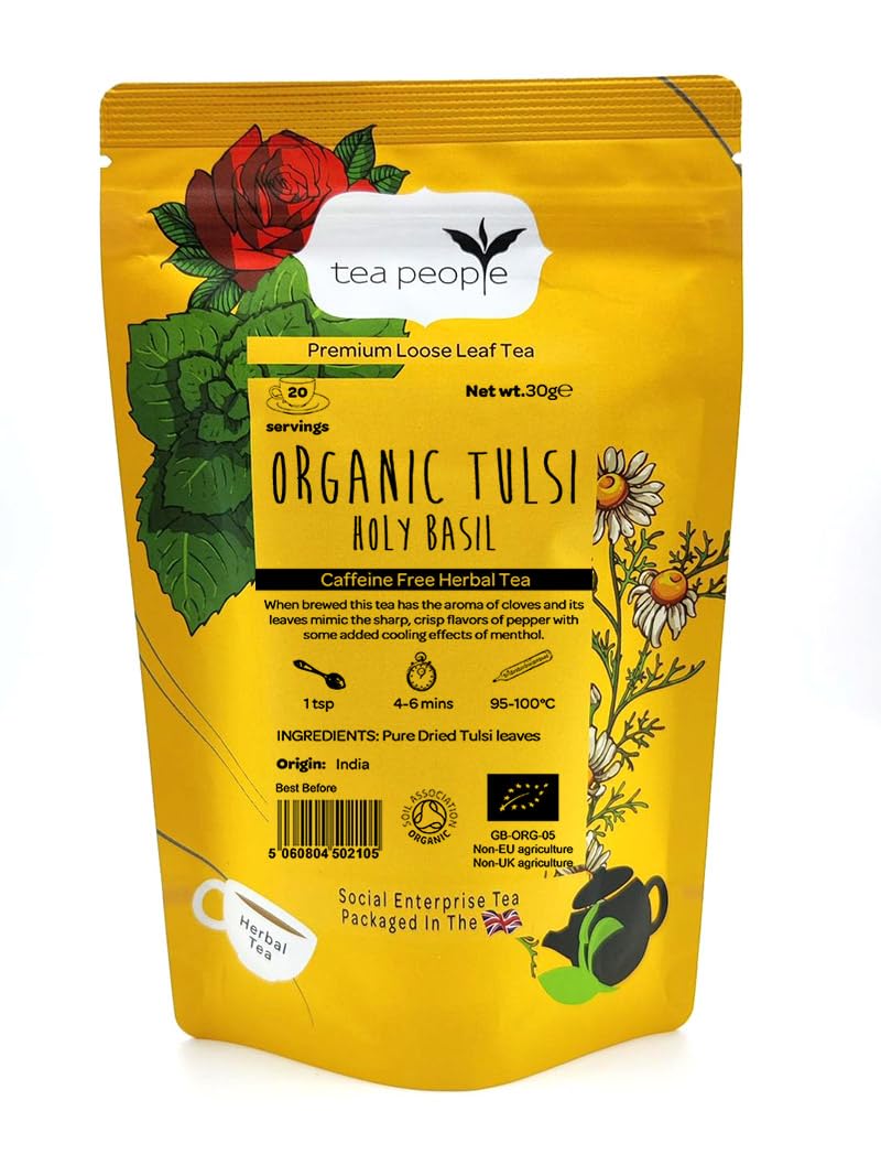 Tea People Organic Tulsi Herbal Tea - Caffeine Free, Stress Relief, 30g 1