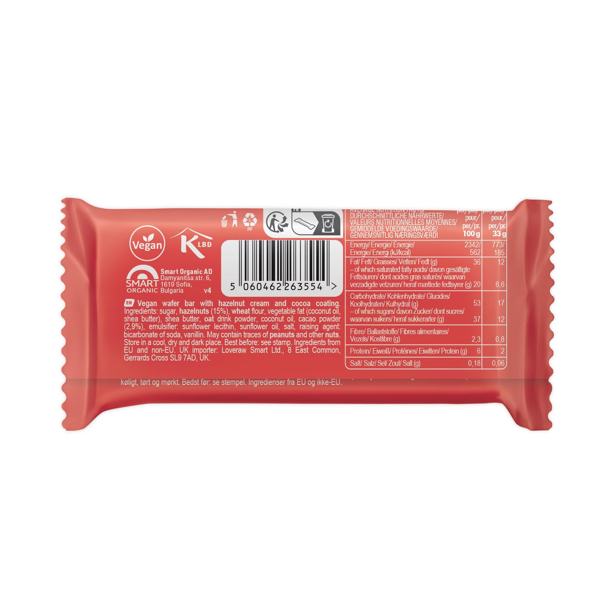 LoveRaw Cre&m Wafer Bars - Vegan Milk Chocolate & Hazelnut Cream | 2 Bars per Pack (12 Packs) 3