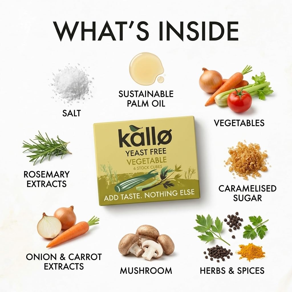 Kallo Yeast-Free Vegetable Stock Cubes - Gluten Free, Vegan, Coeliac Friendly | 90 Cubes | 66g