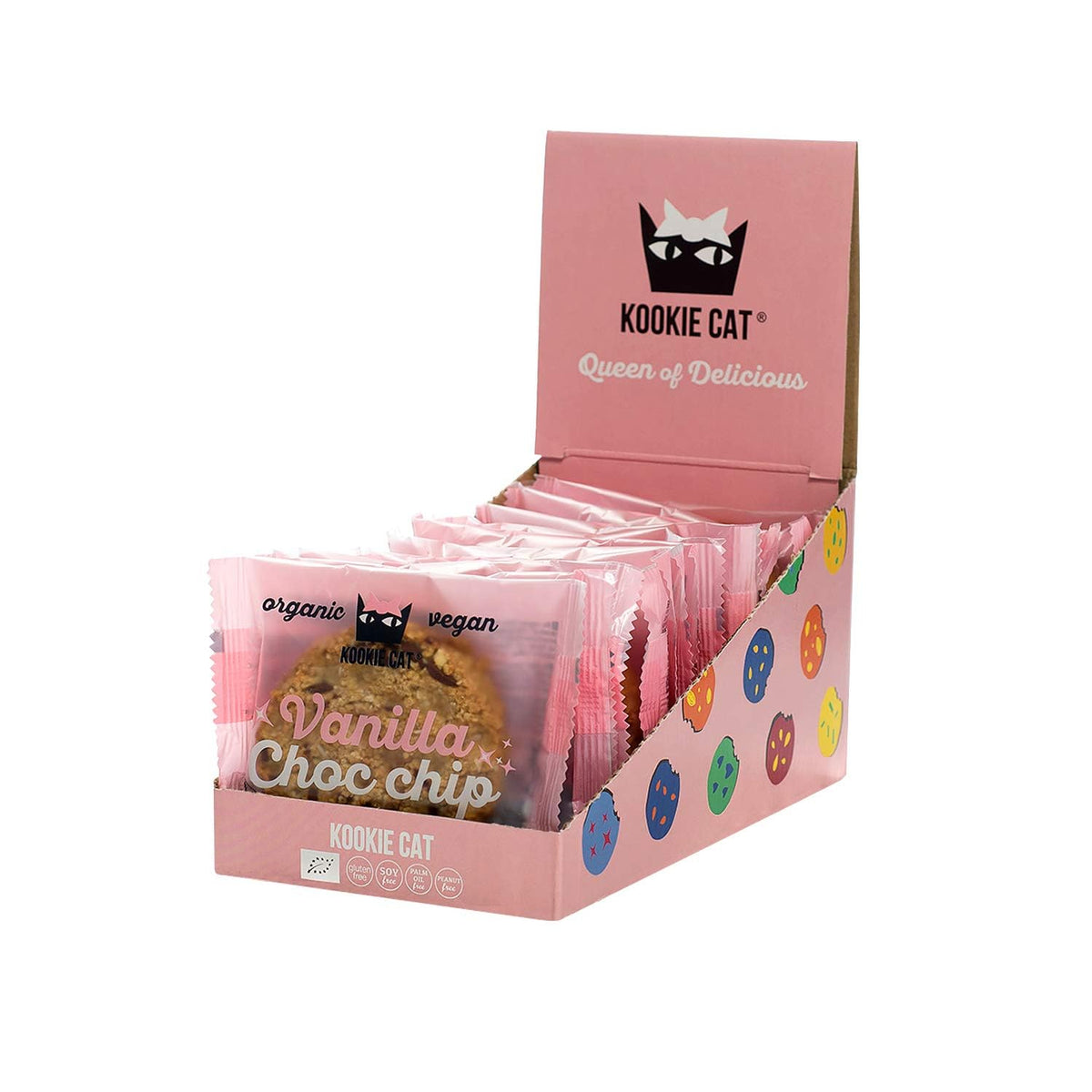 Kookie Cat Vanilla Choc Chip Cookies - Vegan, Gluten-Free, 12 Pack