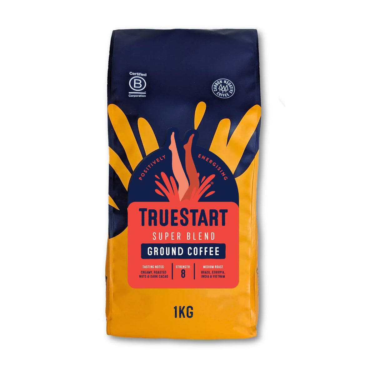 TRUESTART Super Blend Ground Coffee - Medium Roast, 1kg Bag | Rich Antioxidants, Mycotoxin-Free