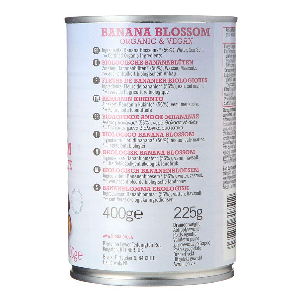 Biona Organic Banana Blossom in Salted Water - Pack of 4 x 400g | High in Fibre | Suitable for Vegans 3