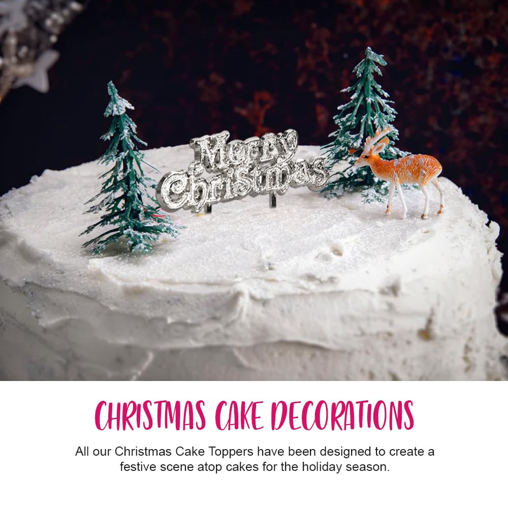 Anniversary House Merry Christmas Motto Cake Topper - Silver Finish | 4 x 7cm 7