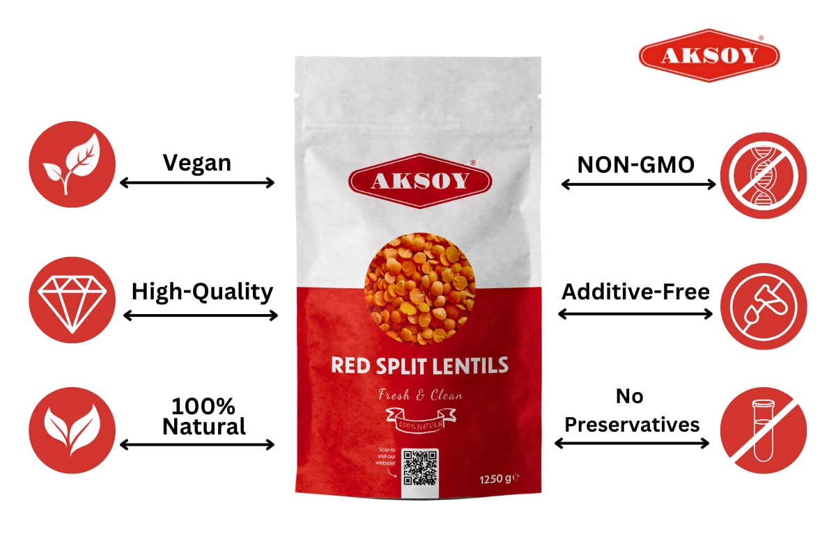 AKSOY Red Split Lentils - 1.25kg Bag | Suitable for Vegans & Vegetarians | Turkish Origin 7