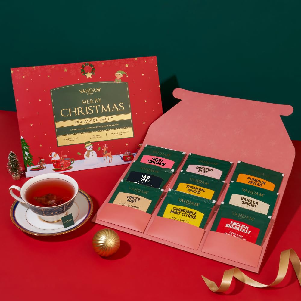VAHDAM Merry Christmas Tea Gift Set - Limited Edition Holiday Assortment | 9 Tea Bags 4