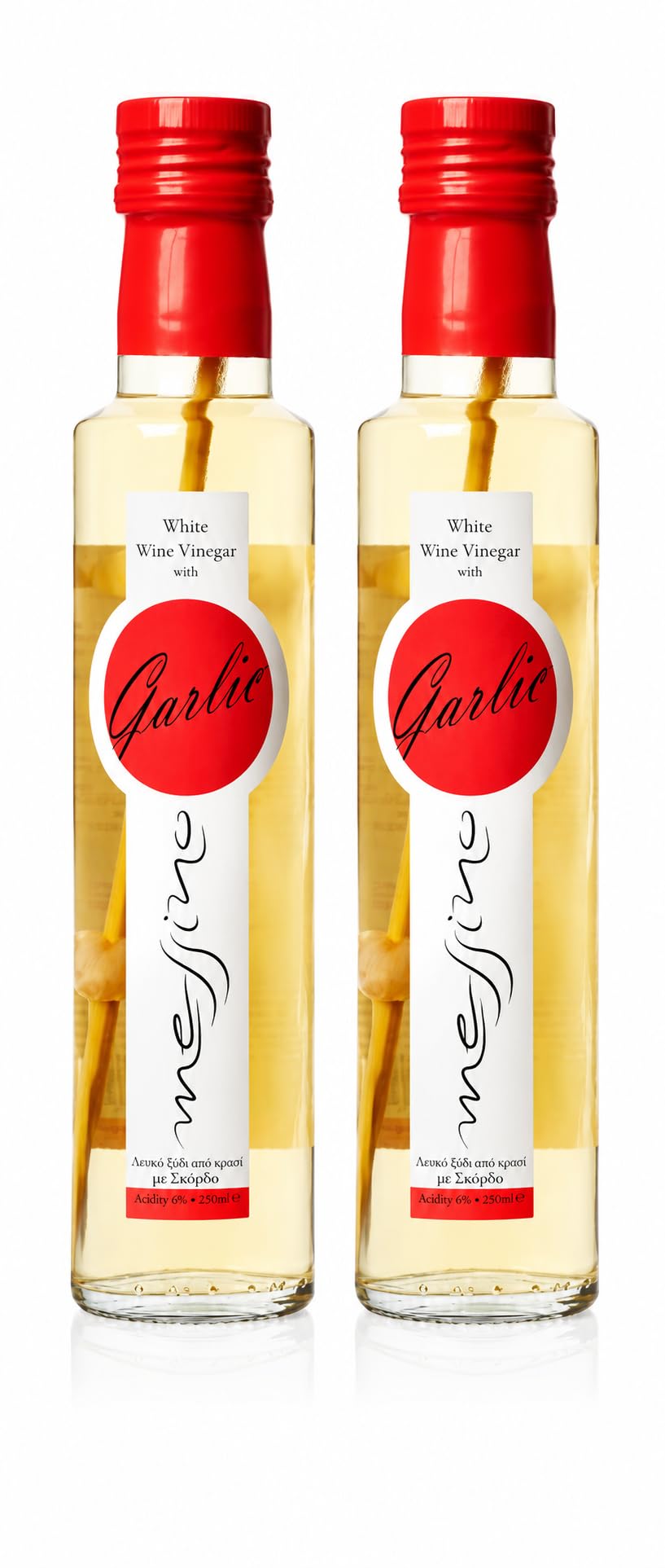 Messino Greek White Wine Vinegar with Garlic - 2 x 250ml Bottles