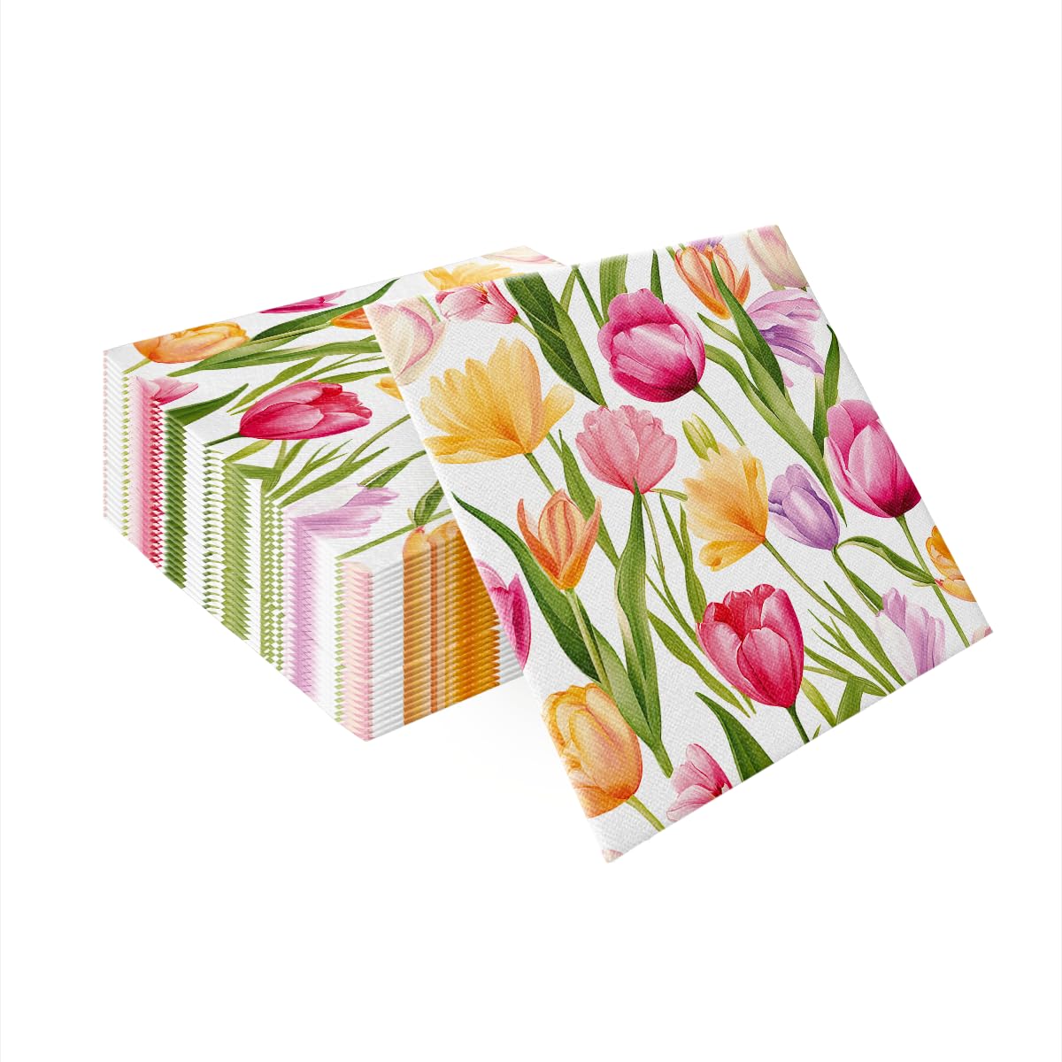 PAW Decor Collection Linen Feel Napkins - Tulip Dream Pattern | 40 x 40 cm | 50 Pack