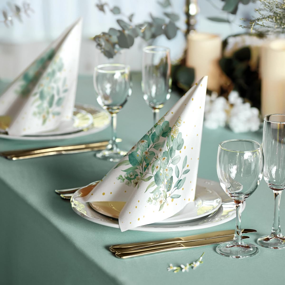 PAW Linen Feel Napkins - Eucalyptus Bouquet | 40 x 40 cm | 50 Pack 4