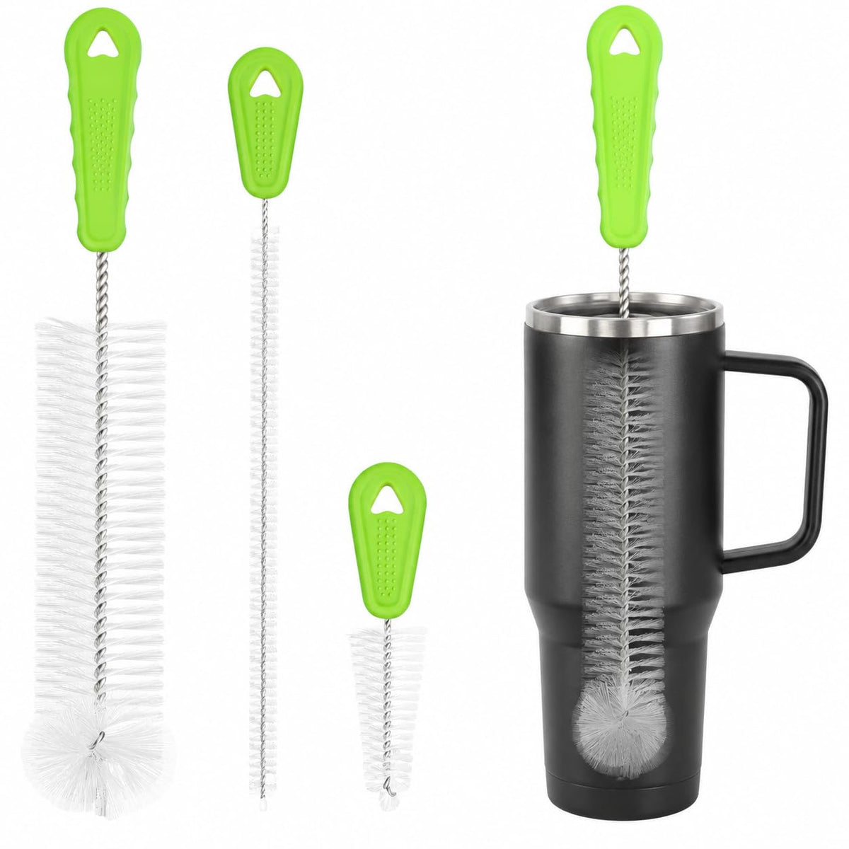 Admygo 3-in-1 Bottle Cleaning Brush Set - Long Handle, Straw Cleaner, Lid Brush | Green