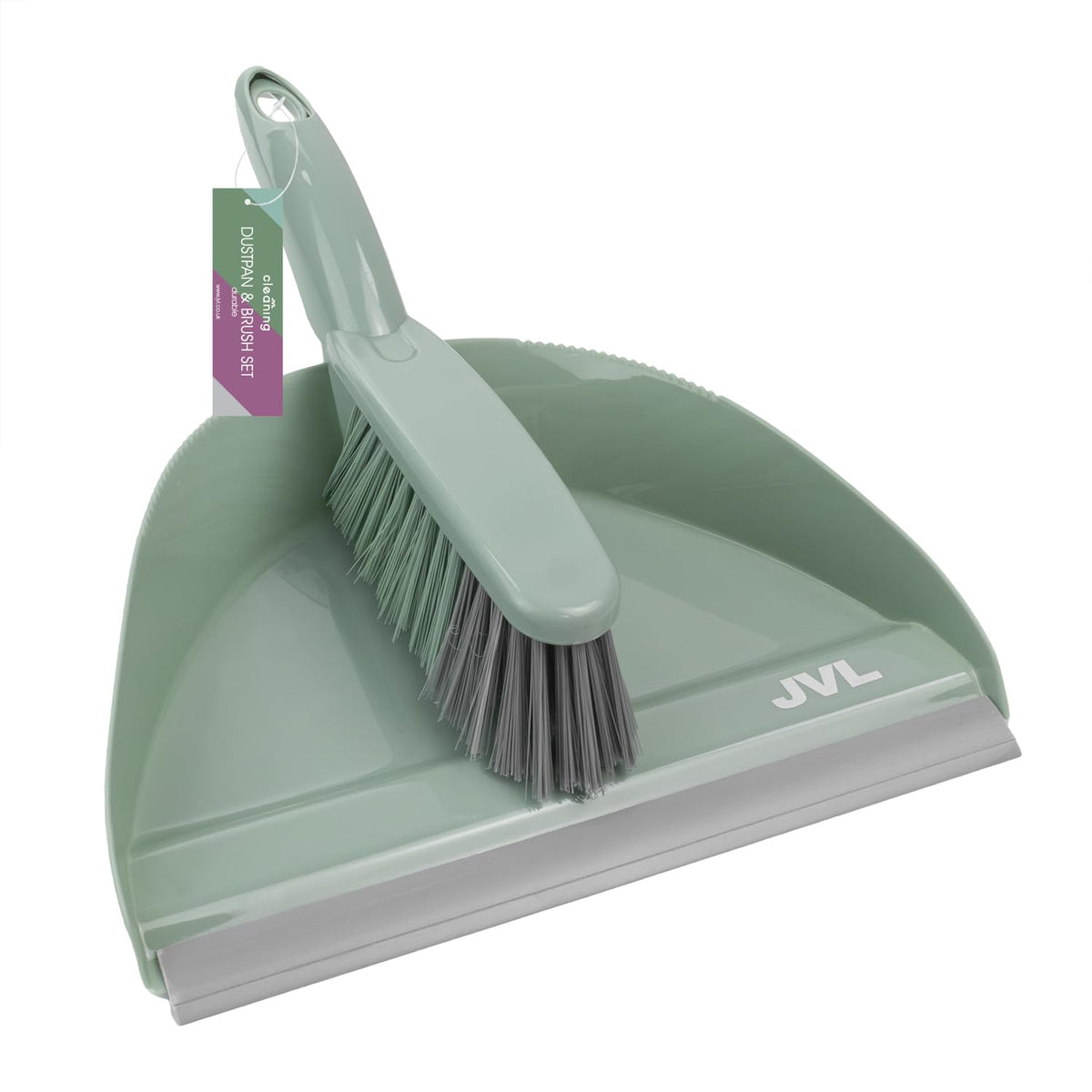 JVL Dustpan and Brush Set - Handheld Floor Sweeper for Carpets, Wood, Tile | Green