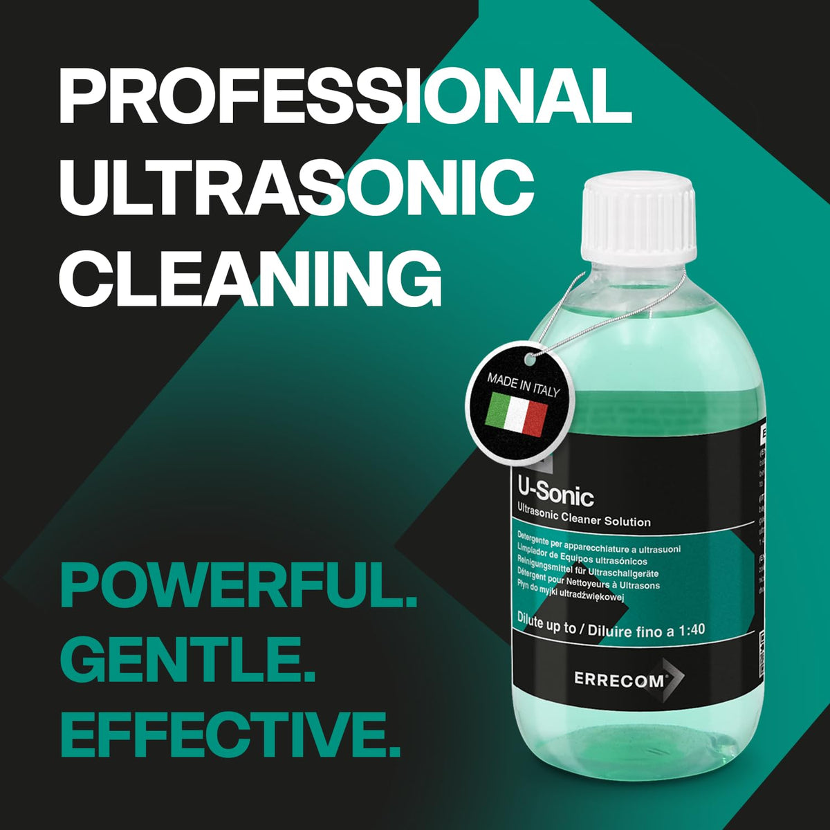 ERRECOM U-Sonic Ultrasonic Cleaner Solution - 1 Quart | Biodegradable Formula | Made in Italy