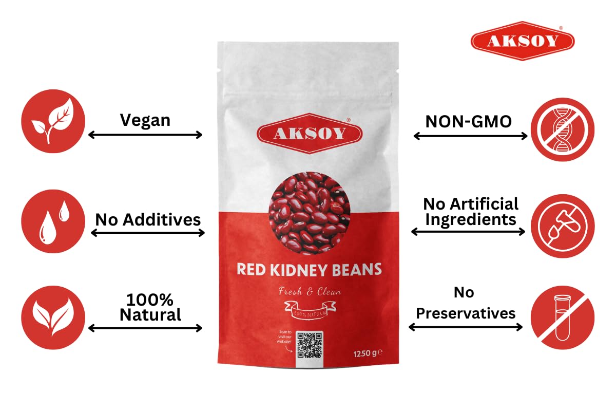 AKSOY Red Kidney Beans - 1.25kg Bag | Rich in Protein & Fiber | Low Fat, Whole Beans 8