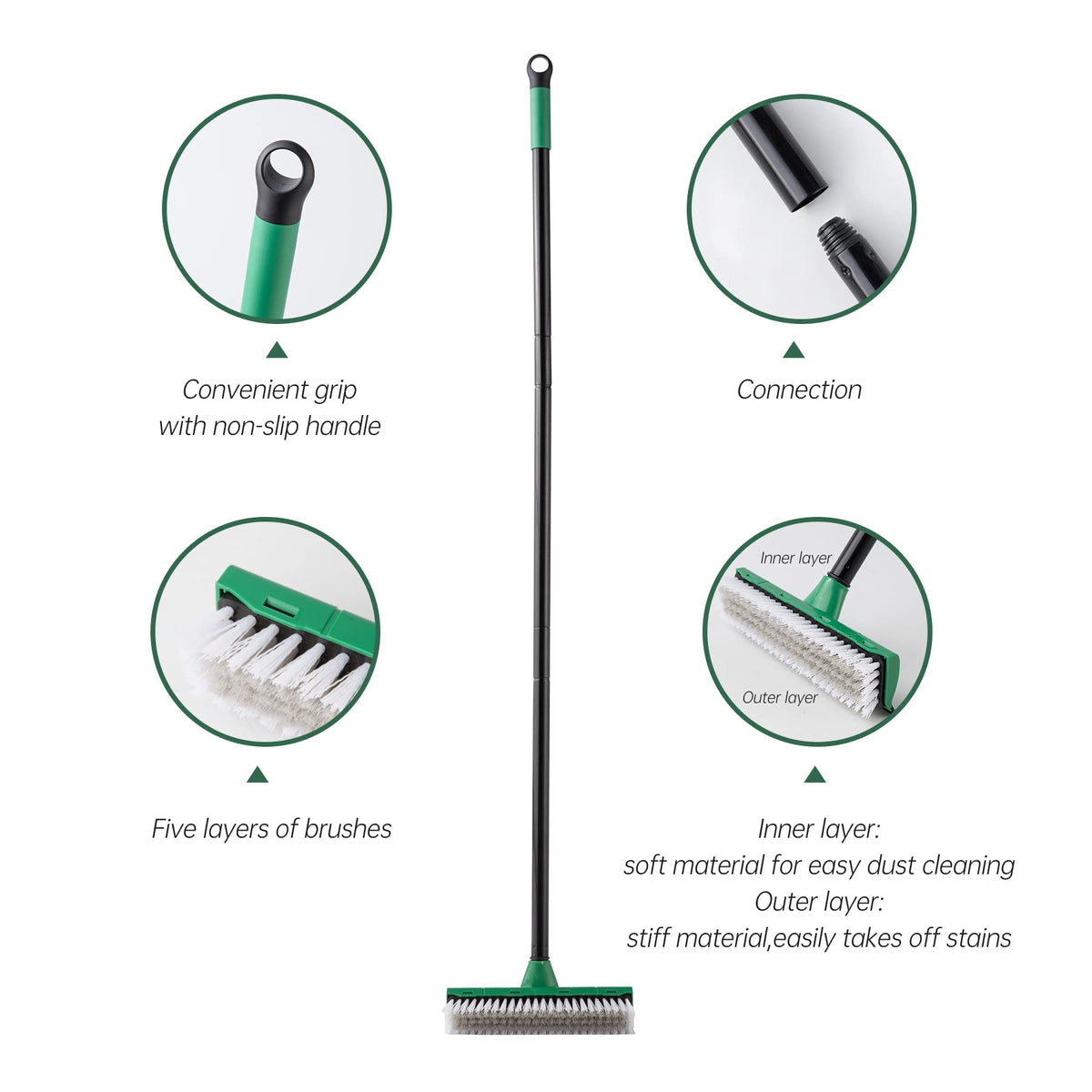 Eyliden Bathroom Cleaning Brush - 2 Pack with Long Adjustable Handle & Scraper | Green 4