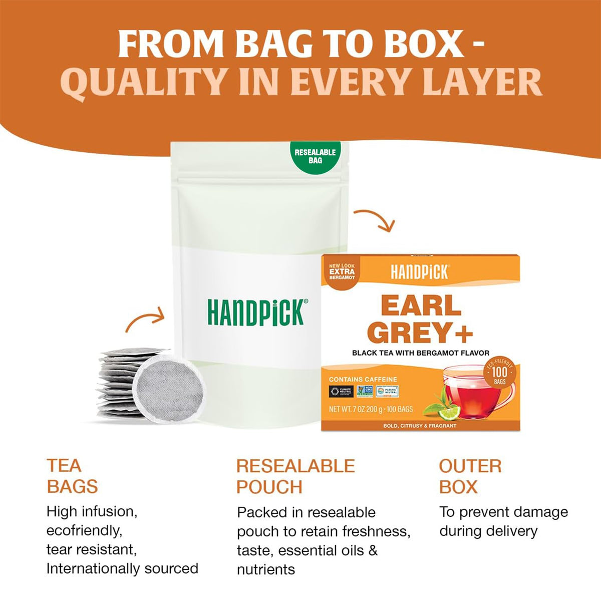 HANDPICK Earl Grey Black Tea Bags - 100 Count | Bergamot Extracts | Nourishing & Refreshing 6