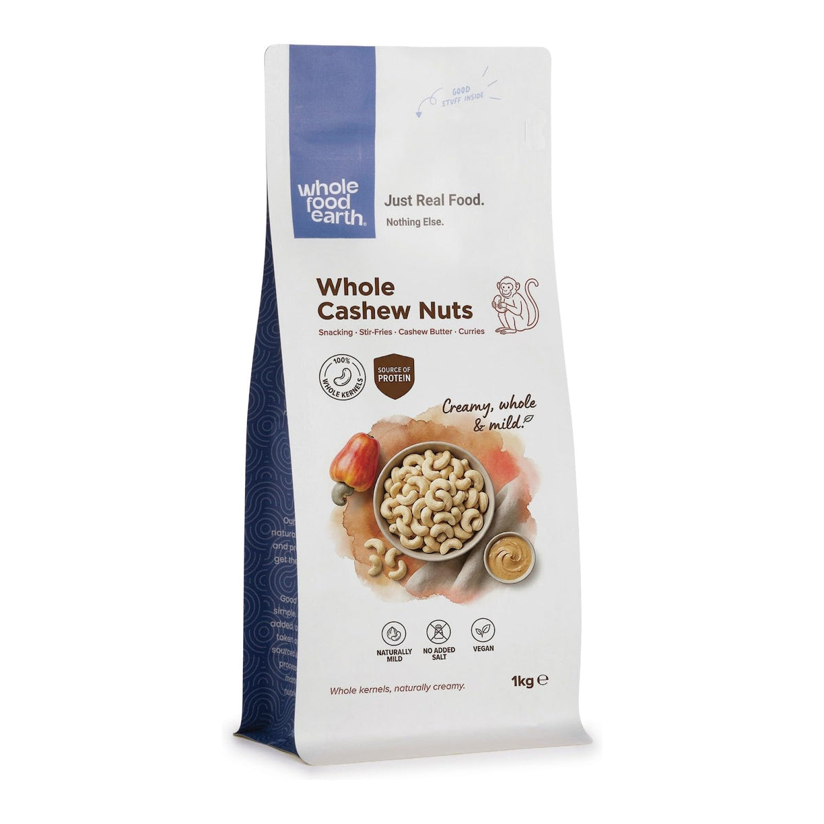 Wholefood Earth Whole Cashew Nuts - 1kg | GMO Free | Natural Source of Fibre