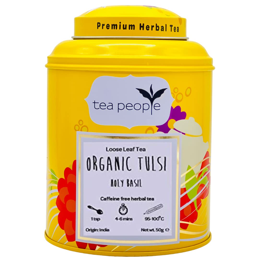Tea People Organic Tulsi (Holy Basil) Herbal Tea - Stress Relief | Loose Leaf | 50g