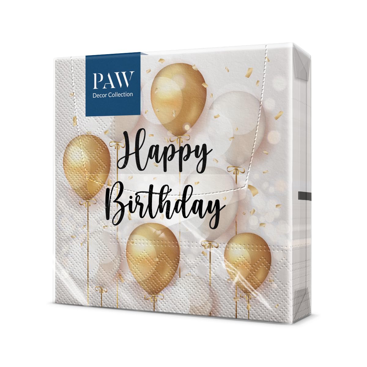 PAW Decor Collection Birthday Gold Celebration Napkins - 33 x 33 cm, 20 Pack