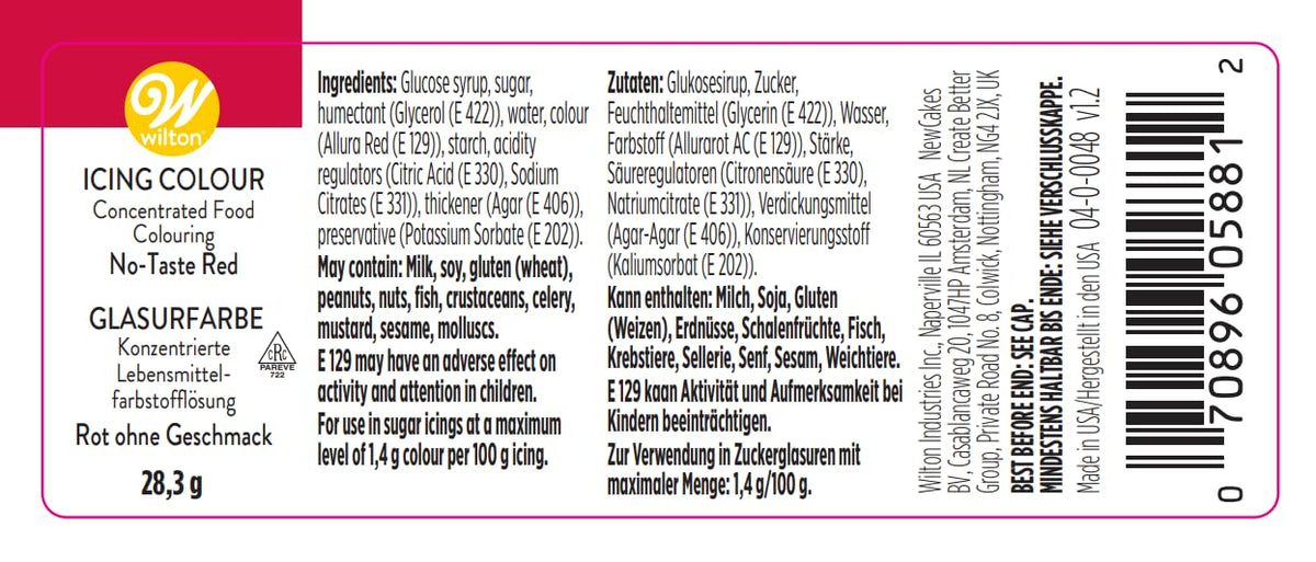 Wilton Red No Taste Gel Food Colouring - 28.3g Jar