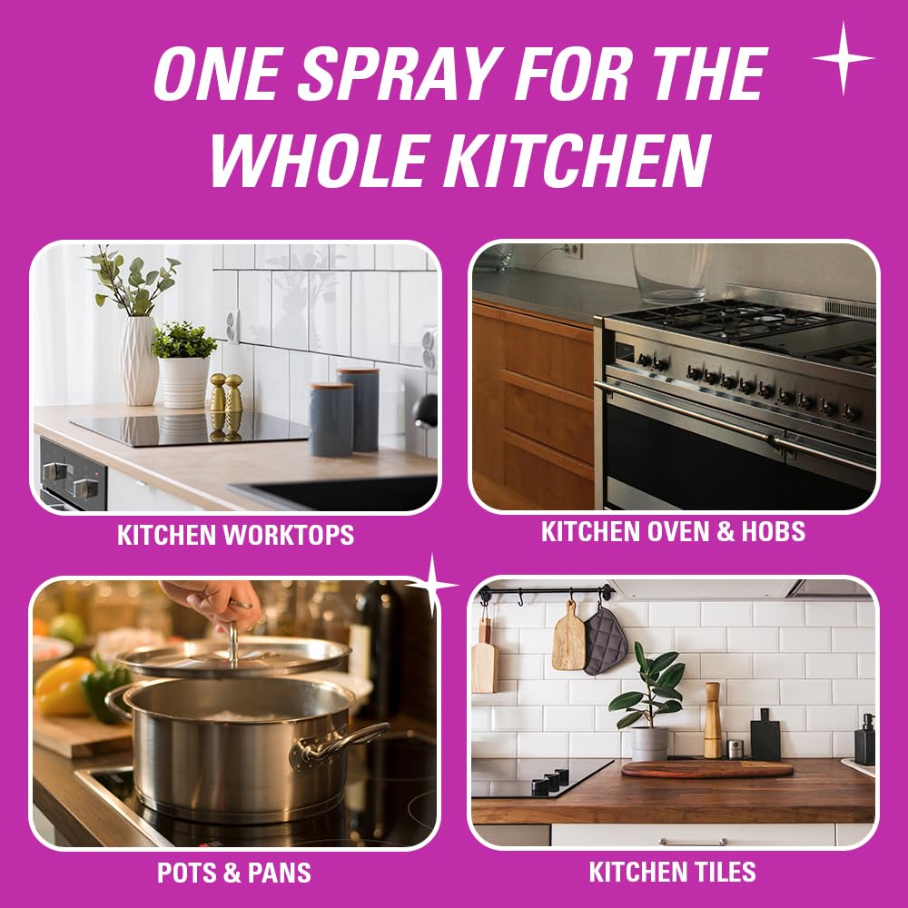 Max Grease & Dirt All-Purpose Cleaner Spray - High Performance Grease Remover, Kitchen Surfaces & Appliances, Bergamot and Cedar Scent, 1000ml (2 x 500ml) 2