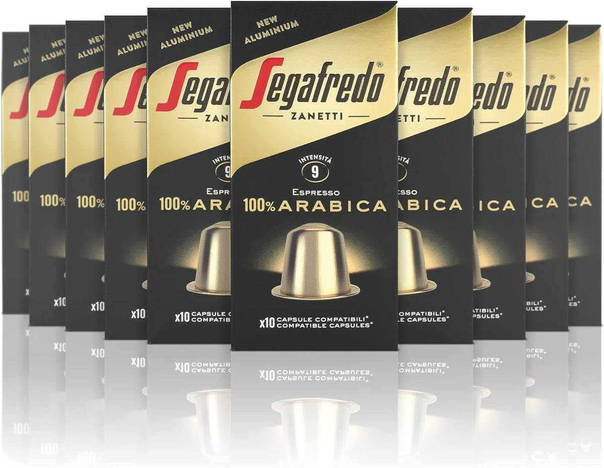 Segafredo Zanetti 100 Aluminum Capsules - 100% Arabica Coffee | Light Roast | Compatible with Nespresso