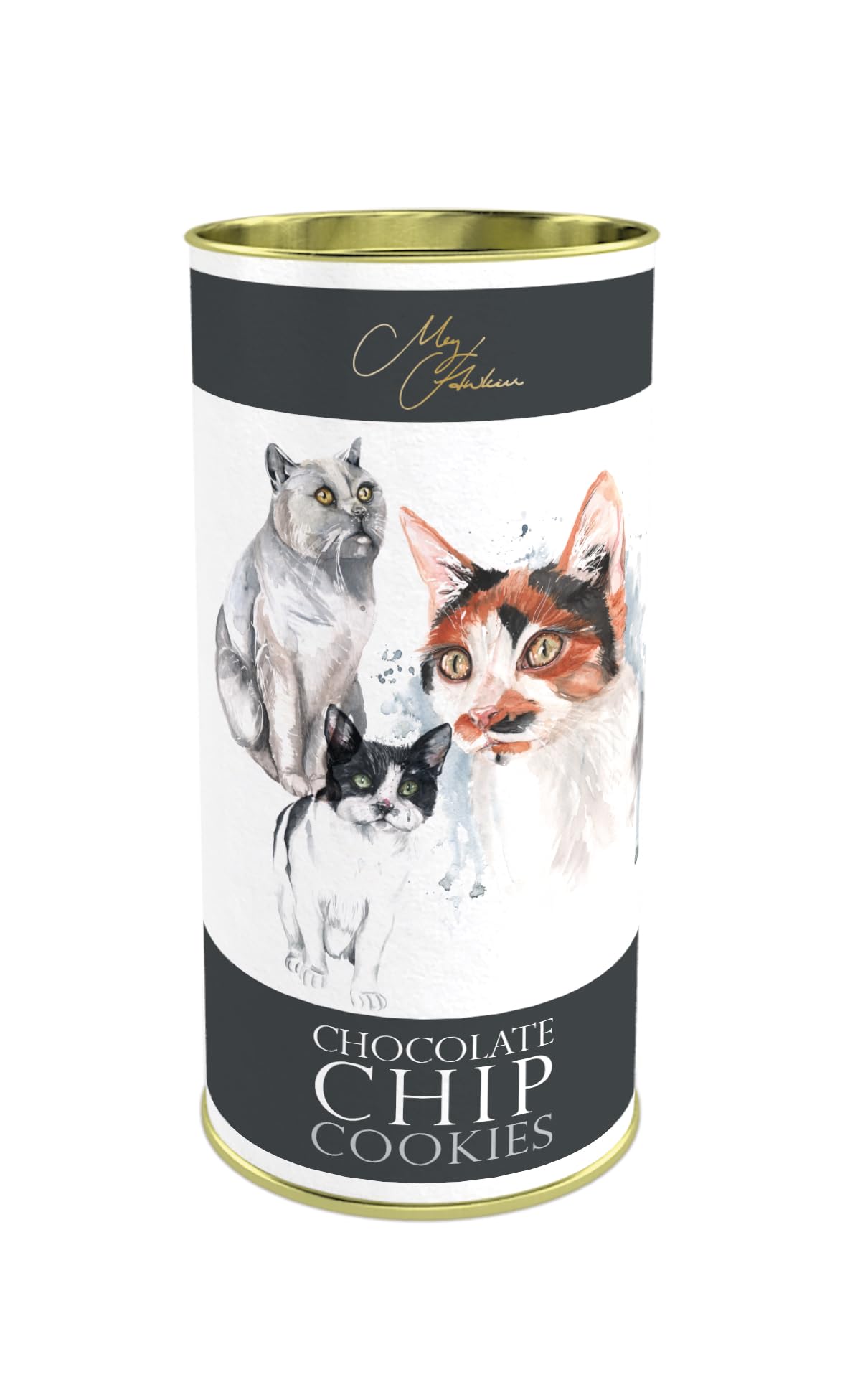 Meg Hawkins Chocolate Chip Biscuits - 160g Drum | Cat Design | Perfect Gift