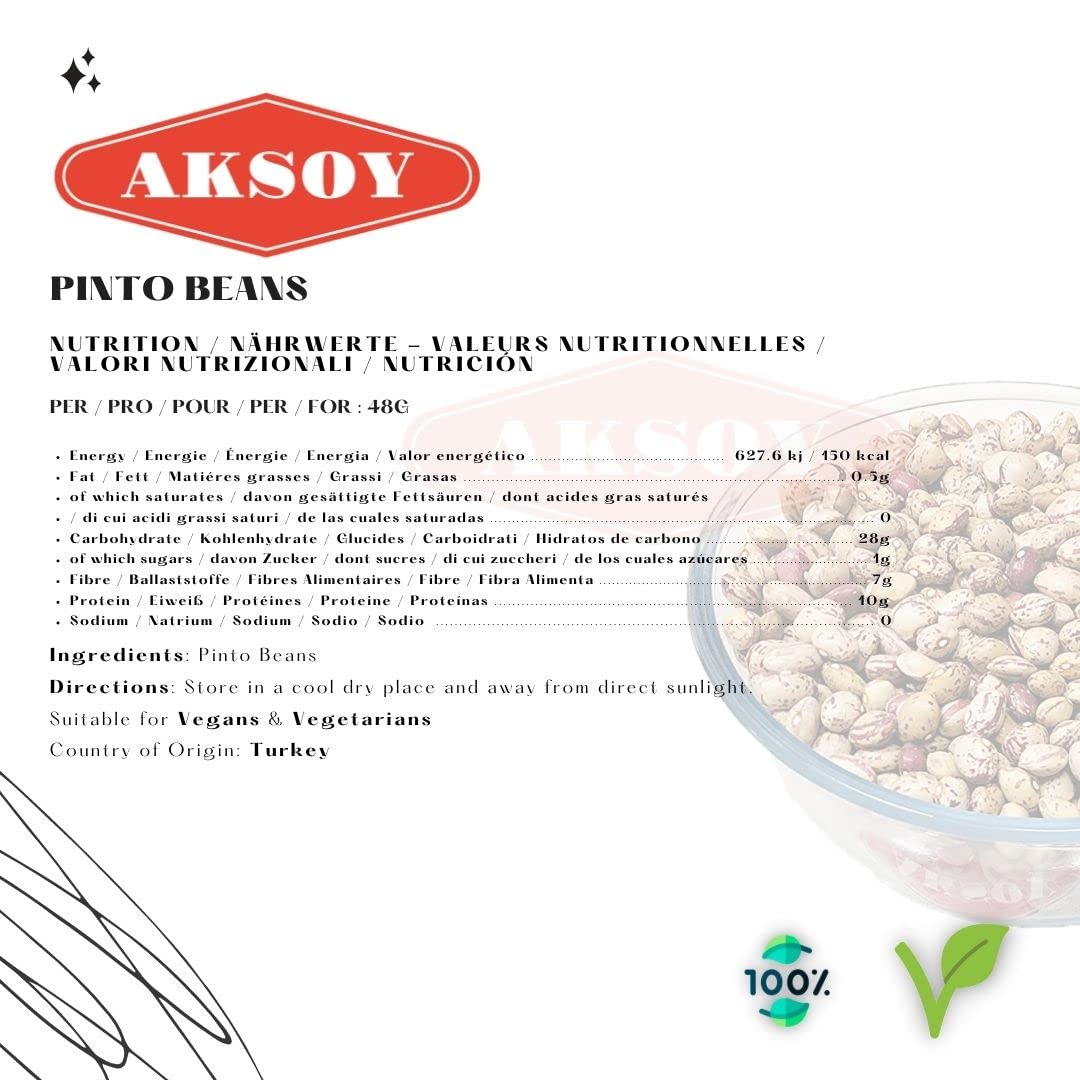 AKSOY Wholefoods Dried Pinto Beans - 1.25kg Bag | Rich in Protein & Fiber 3
