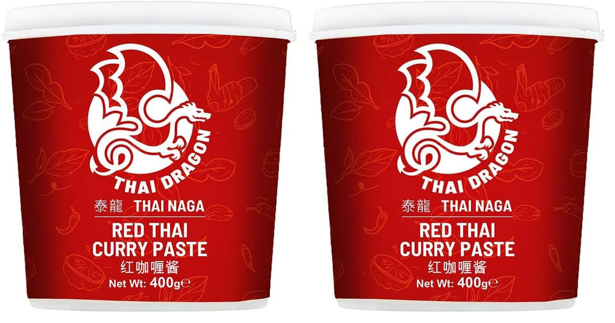 LAILA Thai Dragon Red Curry Paste - Authentic Thai Flavour, 400g Tubs (Pack of 2)