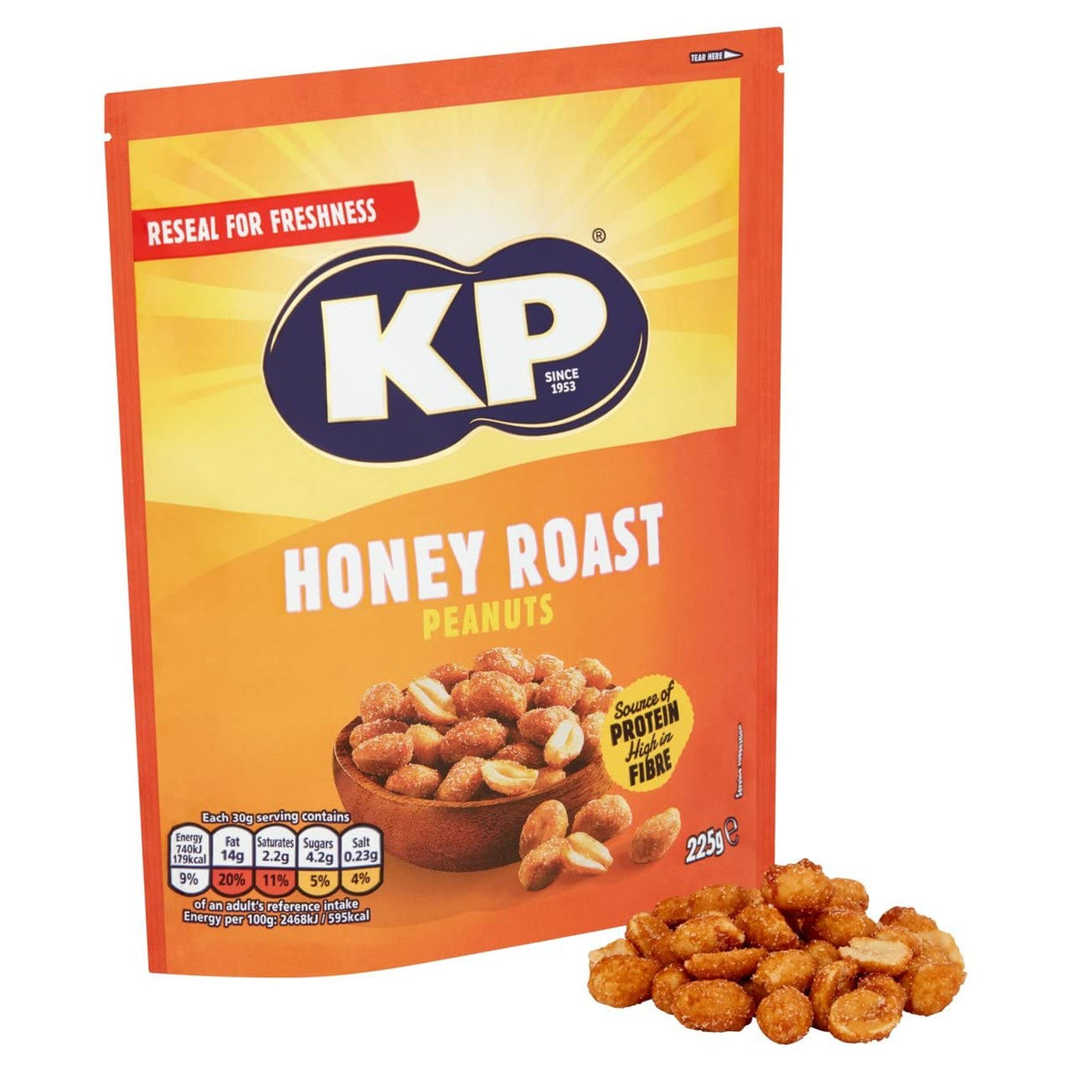 KP Honey Roast Flavoured Peanuts - 225g Share Bag (Pack of 3) 3