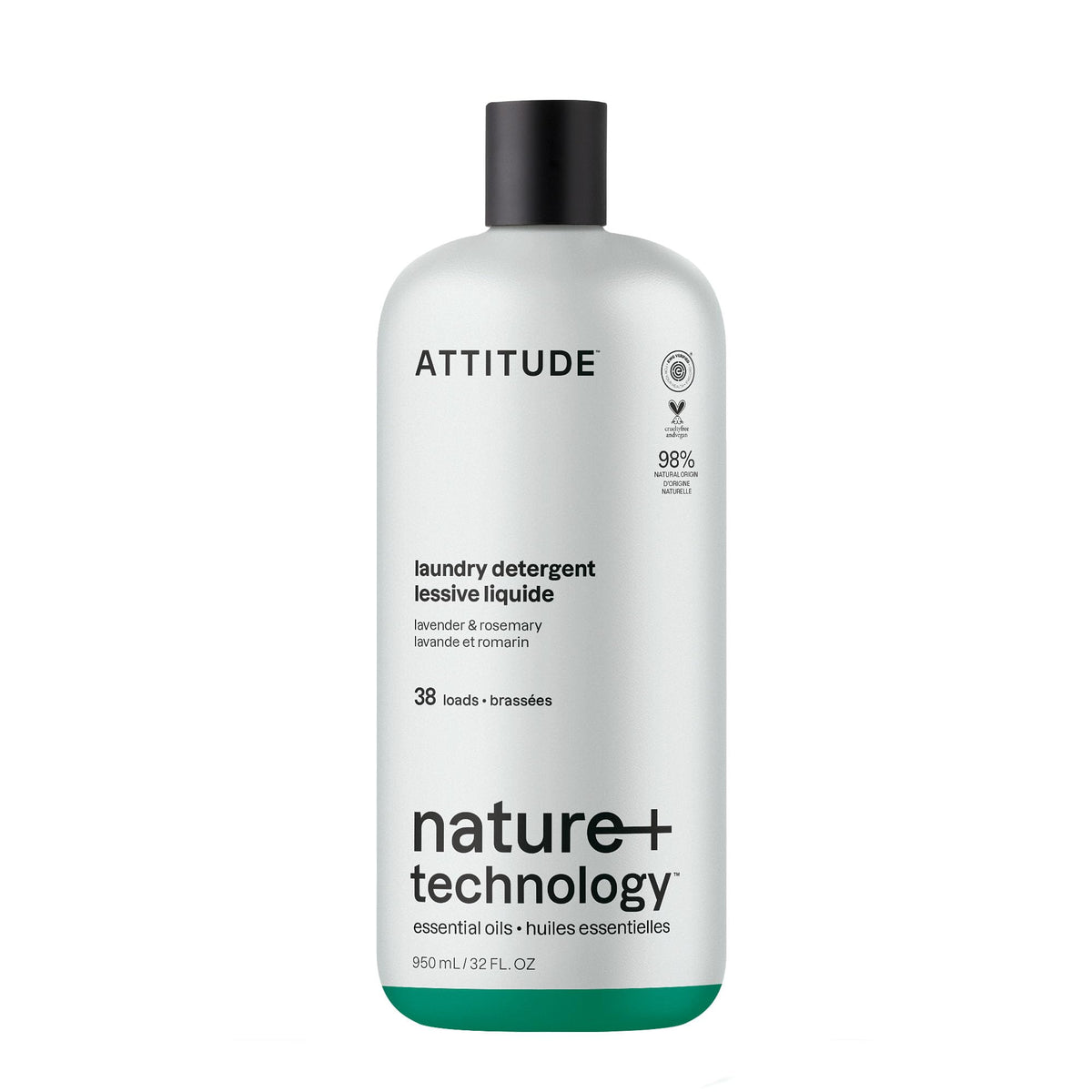 ATTITUDE Liquid Laundry Detergent - EWG Verified, Plant-Based, Lavender & Rosemary Scent, 950 ml
