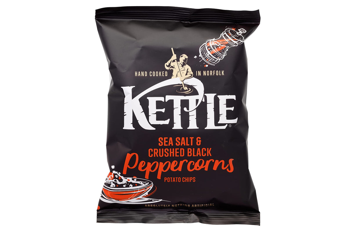 Kettle Sea Salt & Crushed Peppercorns Crisps - Hand Cooked | Gluten-Free | 18 x 40g Bags