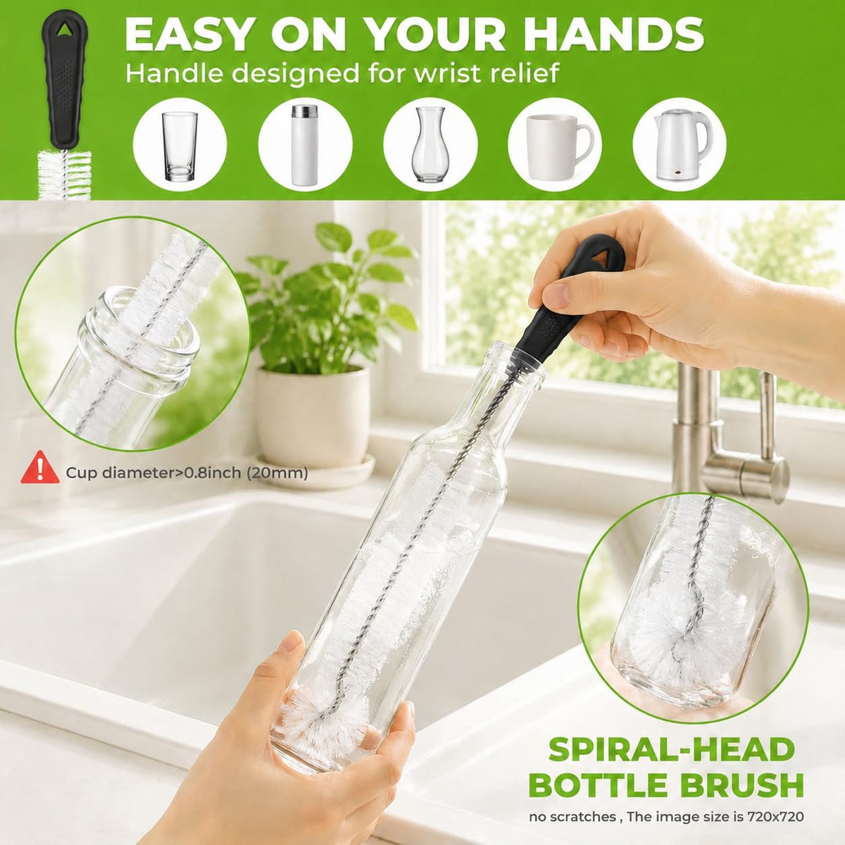 Admygo 3-in-1 Bottle Cleaning Brush Set - Long Handle, Straw & Lid Brushes Included 4