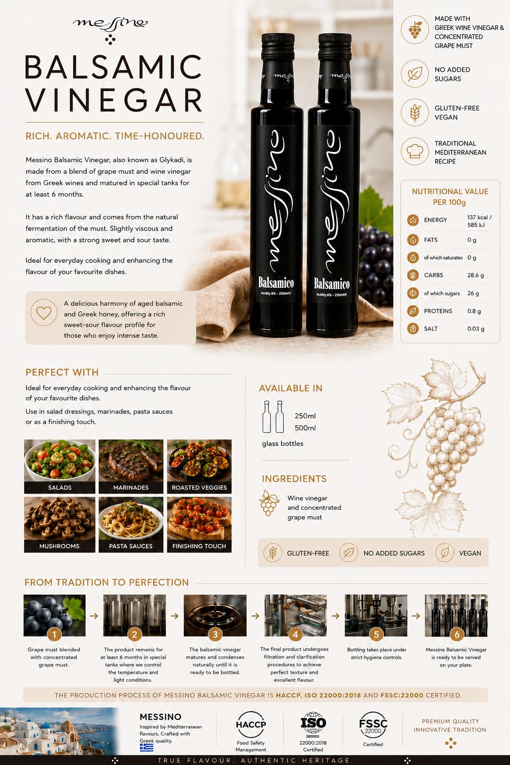 Messino Balsamic Vinegar - Authentic Greek, 2 x 250ml Bottles 3