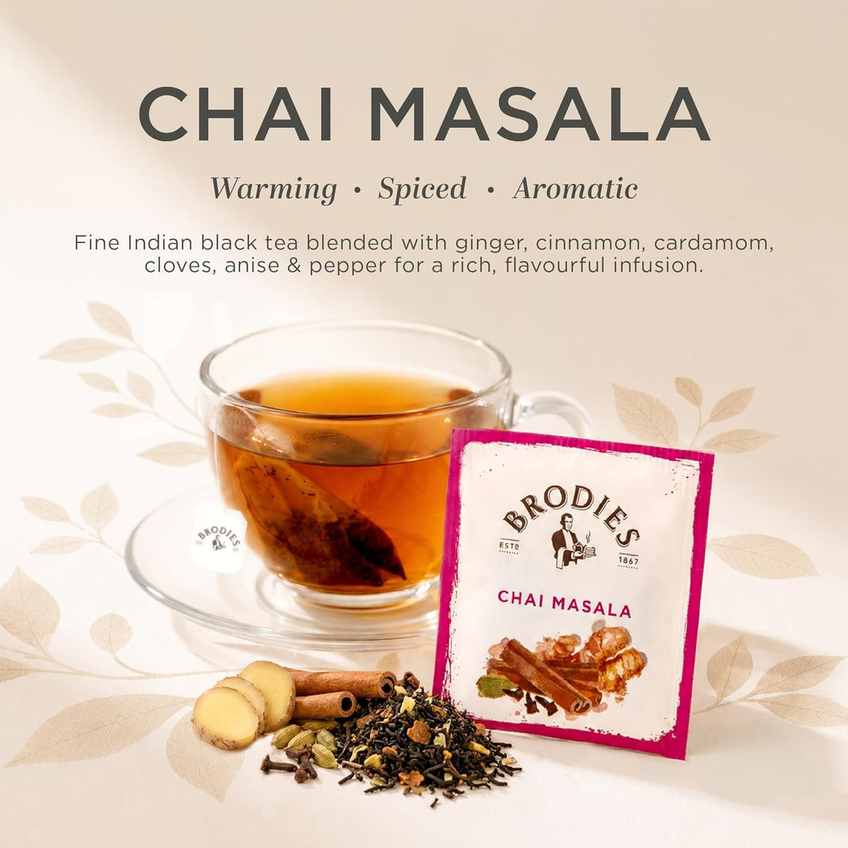 Brodies Chai Masala Black Tea - 6 Boxes of 20 Tea Bags (120 Total)