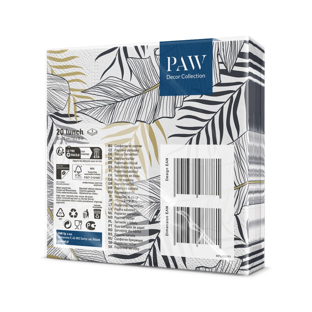 PAW Decor Collection Napkins - 3-Ply Exotic Leaves Design | 33 x 33 cm | 20 Pieces 2
