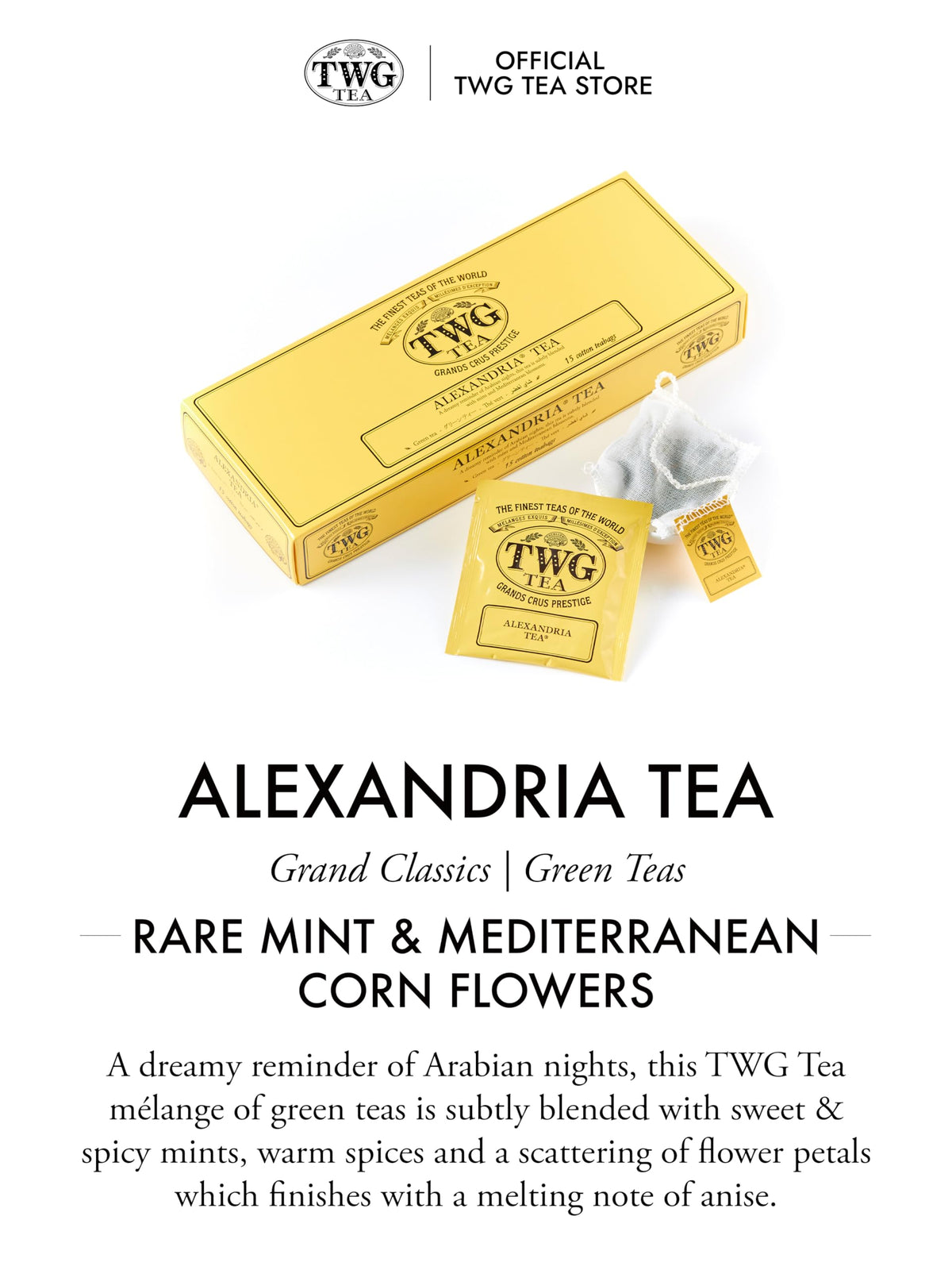 TWG Tea Alexandria Tea - Green Tea with Mint & Cornflowers | 15 Hand Sewn Cotton Teabags | 40g 3