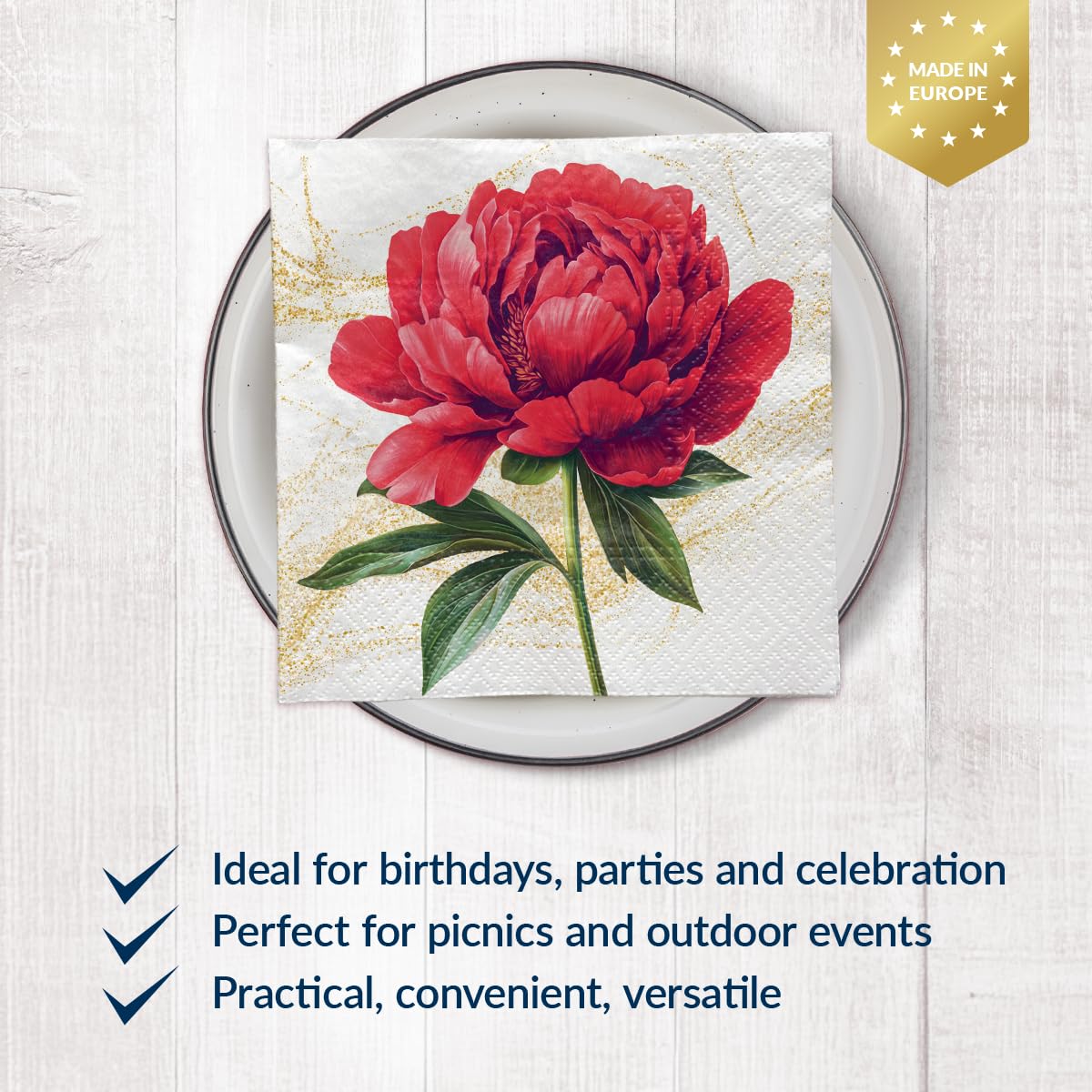 PAW Decor Collection Scarlet Flower Study Napkins - 33 x 33 cm, 20 Pack 2