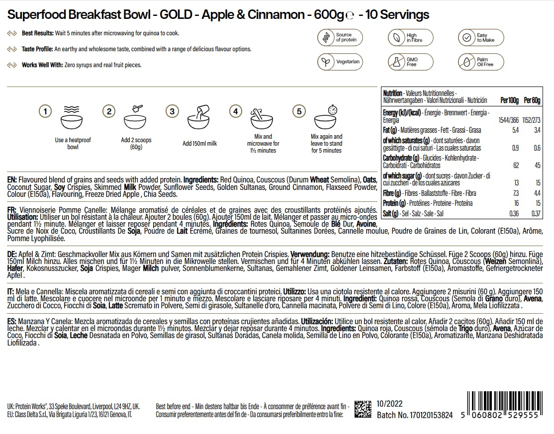 THE PROTEIN WORKS Superfood Breakfast Bowl - Apple & Cinnamon, 600g 8