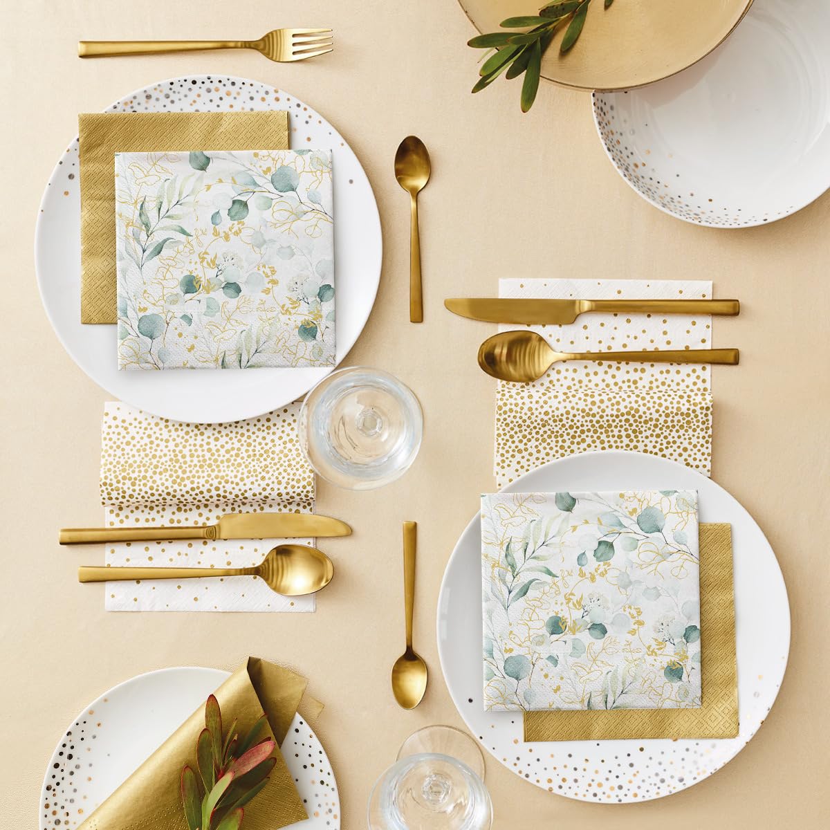 PAW Decor Collection Paper Napkins - Golden Eucaliptus Floral Pattern | 33 x 33 cm | 20 Pack 5