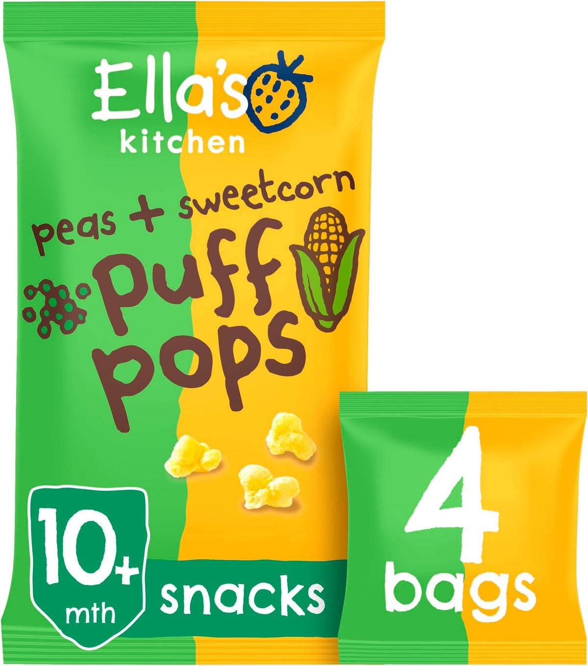 Ella's Kitchen Organic Pea & Sweetcorn Puff Pops Snacks for Babies 10+ Months, 5 x 45g