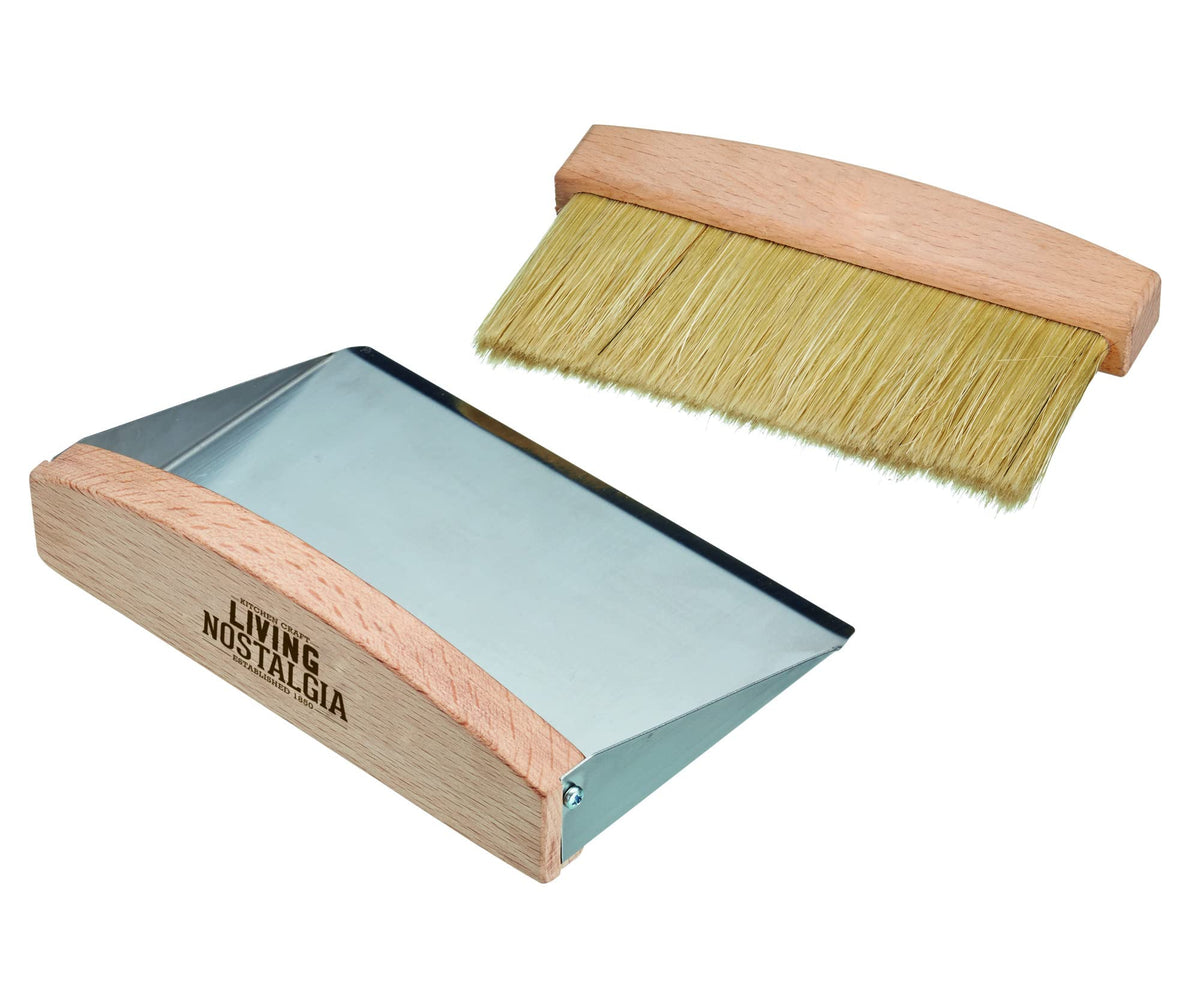 KitchenCraft Living Nostalgia Table-Top Dustpan and Brush Set - Compact Storage | Stainless Steel & Wood | 2 Pieces