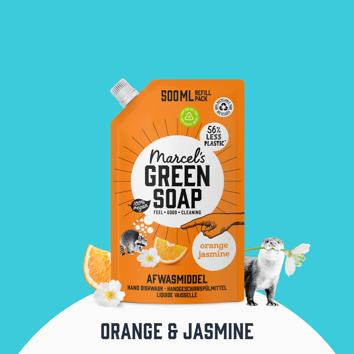 Marcel's Green Soap Washing-Up Liquid - Orange & Jasmine - 2 x 500ml Refill Pouches 6